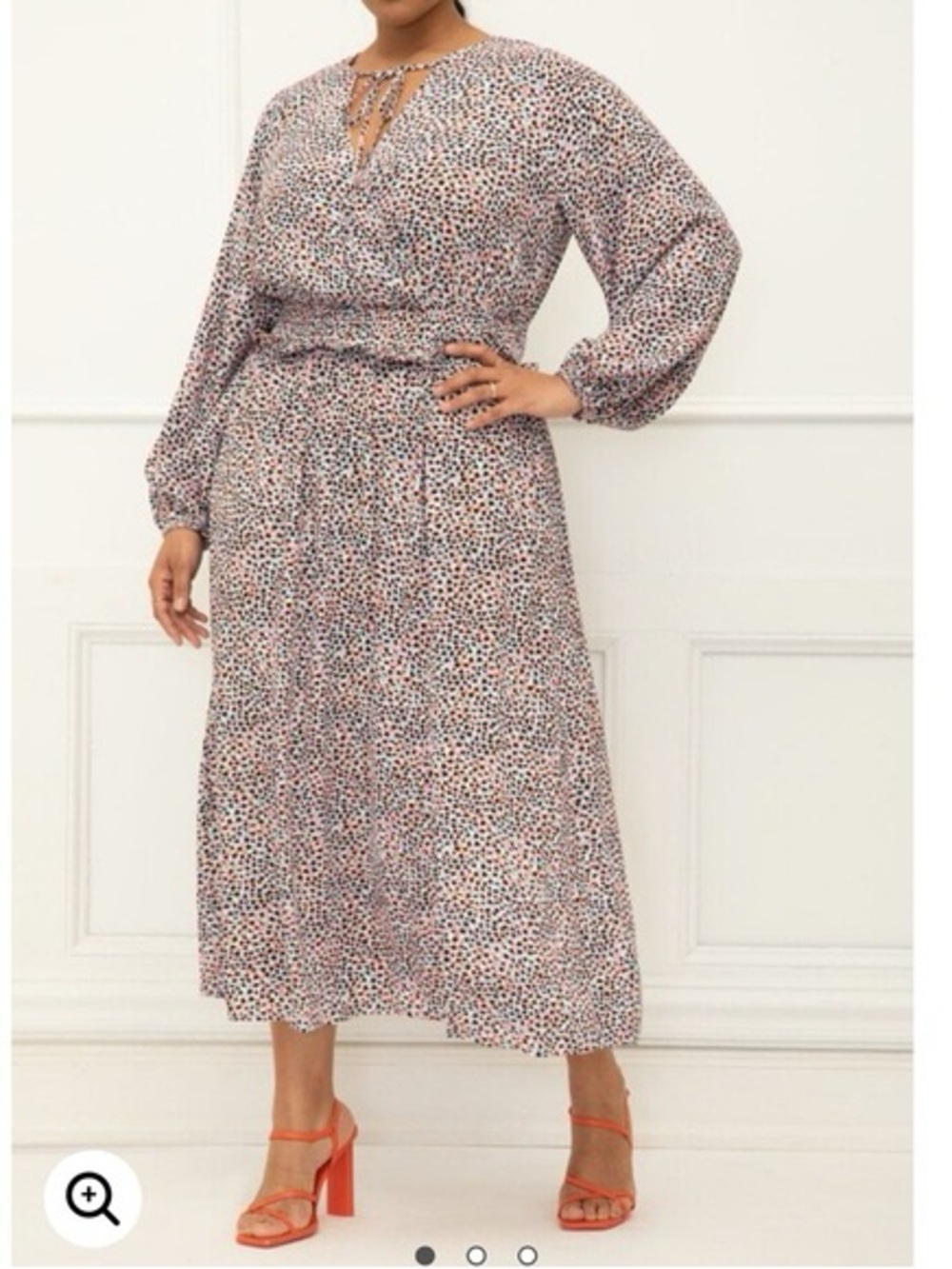 Eloquii Elements Size 24 Printed Long Sleeve Smocked Waist Midi Dress
